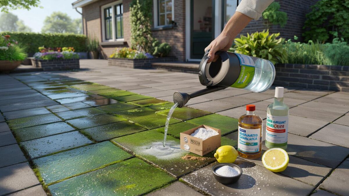 Glad terras en groene tegels : deze 4 keukenmiddelen pakken mos beter aan dan bleekwater